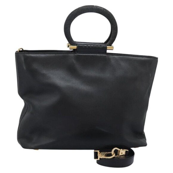 CELINE Hand Bag Leather 2way Black Gold Auth 116358 - Picture 1 of 16